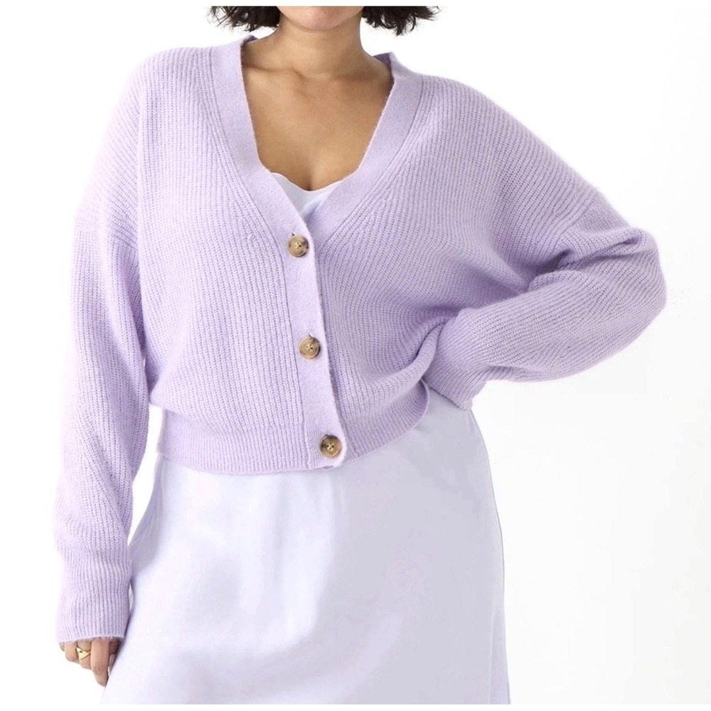 NEW! J.Crew Alpaca Blend Lilac Purple Ribbed V-Neck Cardigan Sweater SZ XL